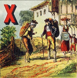 X: Sherry. Byen Spania kjent for sin vin - Gravering hentet fra Geografisk alfabet. Guerin-Muller et Cie, forlag, Paris