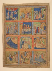 f. 1: En serie på 24 miniatyrer fra Kristi liv; Syv utklipp fra illuminerte manuskripter. 1100-tallet-1400-tallet Syv utskjæringer fra illuminerte manuskripter. 1100-tallet-1400-tallet