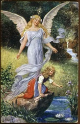 skytsengel som våker over et barn, ca. 1910 (postkort)