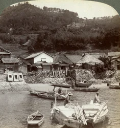 Fiskerlandsbyen Obatake ved Innsjøen, ser nordover til de terrasserte rismarkene, Japan, 1904