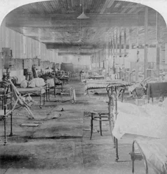 Mud Hall, det siste fengselet okkupert av de britiske offiserene i Pretoria, Sør-Afrika, 1901.