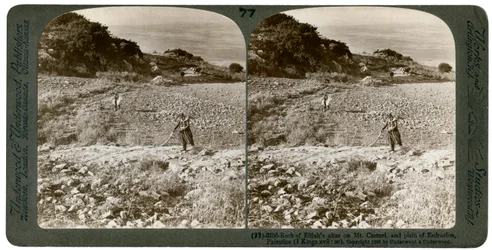 Klippen til Elias-alteret på Karmel-fjellet og Esdraelon-sletten, Palestina, 1900.