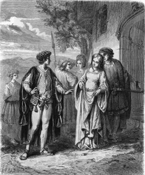 15th century costumes. 19th century engraving.