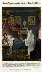 Et spøkelse dukker opp foran Lord Lyttelton for å kunngjøre hans død. 1825. Bibel. Morando, Milano.