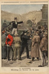 Et fredsmøte på Transvaal, Trafalgar square, London. Gravering i "" Le petit journal"" 8/9/1899. Selva samling.