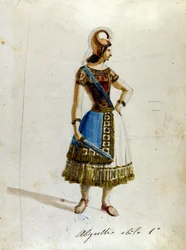Abigaille-kostyme i operaen av Giuseppe Verdi (1813 - 1901), "" Nabucco""" først kalt "" Nabucodonosor"" Museum of the Scala