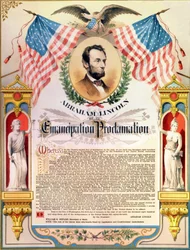 Abraham Lincoln og hans proklamasjon om frigjøring av slaver (flagg og ørn). 22.09.1862.