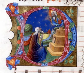 Abraham invitert av Herren til å forlate sitt land. Miniatyr fra et kor fra 1400-tallet ("civitatis" av Saint Augustine). Biblioteket i Lodi