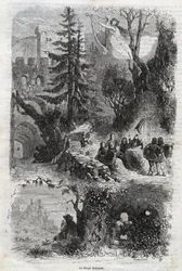 Eolsharpe - vindharpe - Arpa eolia - vindharpe - musikkinstrument spilt av vinden - gravering fra 1860