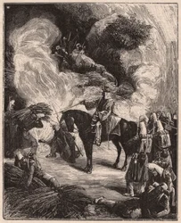 Afrikanske tropper som kveler algeriere i en hule, under erobringen av territoriet til Regence Algiers i 1844-45