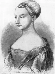 Agnes Sorel (1422-1450) (Lady of Beaute sur Marne) (Beaute-sur-Marne), known as “La Belle Agnes”, favorite by Charles VII. Engraving of the 19th century.