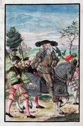 Albert de Brandebourg (Albrecht von Brandenburg-Ansbach) (1490-1568) - Albert, hertug av Preussen (Fra: Krigsorden) - Anonym - 1555 - Akvarell og blekk på papir - 39x26 - Berlin statsbibliotek ©FineArtImages/Leemage