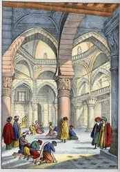 Alger, Algerie. Moskeinteriør” “Ancient and modern Algeria”” av Léon Galibert. Italiensk utgave i 1846 farge.