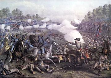 Amerikansk borgerkrig (1861 - 1865): Slaget ved Opequon eller tredje slaget ved Winchester, Virginia 19. september 1864. Gravering av det 19. århundre.