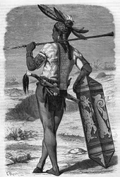 En Indigene Dayak bosatt i Saravak, Malaysia på 1800-tallet i "Youth Journal" fra 1888.