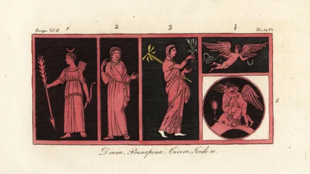 Gamle gudinner Diana 1, Proserpina 2, Ceres 3, Iris 4, Venus og Amor 5