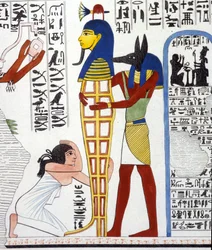 Anubis og en mumie - i "" Monuments of Egypt and Upper Nubia"" av Ippolito Rosellini (Rossellini).