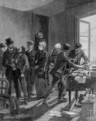 Arrest in Paris of nihilists Reinchtein and his wife. Engraving towards the end of the 19th century (1890?).