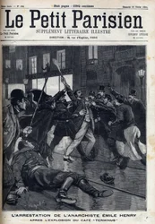 Arrestasjon av anarkisten Emile Henry (1872-1894) etter eksplosjonen av kafeen "Terminus"" i Paris. Gravering i "" Le Parisien""