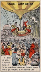 Oppstigning i en hydrogengassballong av fransk luftfart Charles og Robert le Jeune, laget i Paris, i Tuileries Garden. 1. desember