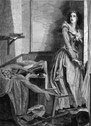 Attentatet på Jean Paul Marat (1743-1793) utført av Charlotte Corday (1768-1793), 13. juli 1793 i Paris. Stikk fra 1860.