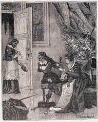 På den tiden da Marie de Medicis forsvarte sin sak, gikk kardinalen inn (Journee des dupes), en illustrasjon i "Paris a travers les siecles" av Kenouillac