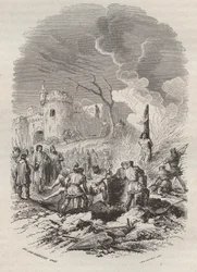 Baldwin V, greve av Flandern (1012-1067) reetablerer politiet i statene - Gravering 1868 i "Belgias historie fra primitive tider til slutten av regne av Leopold I" av Theodore Juste (1818-1888) - Privat samling
