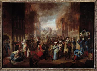 Slaget ved Wien: "Tyrkernes overgivelse ved beleiringen av Wien i september 1683" Seier for troppene til den kristne koalisjonen ledet av John III Sobieski, Leopolid I og Charles av Lorraine. Anonymt maleri av Nancy fra 1600-tallet, Musee histo