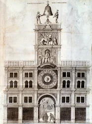 Klokketårnet til San Marco-kirken i Venezia. Side fra De campanis av Rocca