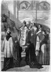 Velsignelse av egg på påskesøndag i Abbey of Solesmes (Sarthe) i 1868
