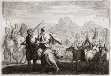 Bibelen til Royaumont, Det gamle testamente: Abrahams kall. Gud kaller Abraham og befaler ham å forlate kaldeernes land for å komme til et land som han lovet å gi ham. Illustrasjon fra 1811.