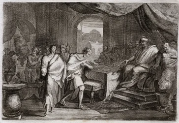 Bibelen til Royaumont, Det gamle testamente: Joachim skyter jern. Evilmerodach (Evil Merodac, Evil Merodac), konge av Babylon, etter Nebukadnesar IIs død, behandler Joakim (Joakim, Joachin, Jechoniah), en gang konge av Juda, og trekker ham fra jern for å s