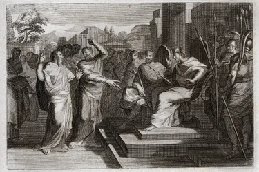 Bible of Royaumont, Old Testament: Piete of Josaphat. Jehoshaphat, the most pious king of Judah, makes all the princes that are round about him tremble, and testifies in various ways his piety toward God, which made him victorious over his enemies. Illustr