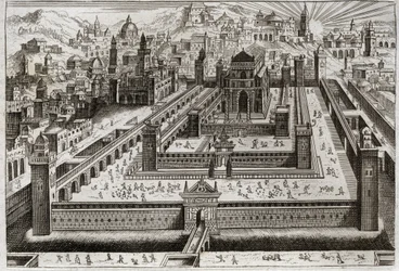 Bible of Royaumont, Old Testament: Temple of Solomon. Solomon built the Temple in Jerusalem. Illustration from 1811.
