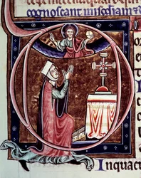Blanche de Castille dronning av Frankrike (1188-1252) i bønn Miniatyr fra et manuskript "Life and miracles of Saint Louis" av William of Saint Pathus