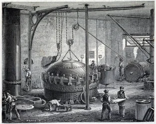 Kjeler for vulkanisering av gummi med våt damp - i "" The wonders of industry"" av Louis Figuier