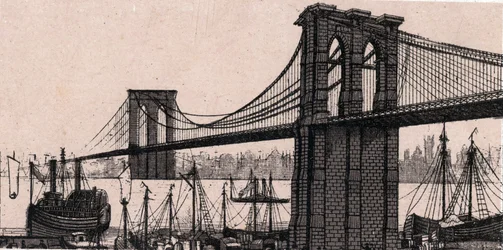 Brooklyn Bridge in New York, USA in “The World Illustrates 168 Views” Undated (late 19th century)