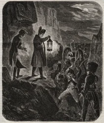 Kampanje av Preussen og Polen: Keiser Napoleon I (1769-1821) på tampen av slaget ved Iena og Auerstaedt 14/10/1805 - Keiser Napoleon I natten før slaget ved Jena-Auerstedt (Jena Auerstedt) mot den prøyssiske hæren den 14. oktober 1805 - Nap