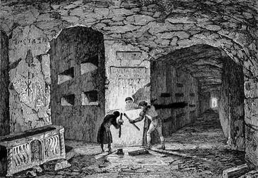 Catacombs of Rome. Engraving 19th century.