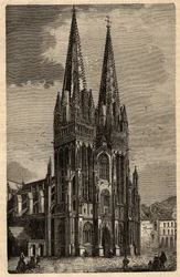 Cathedral of Saint Corentin of Quimper - Cathedrale Saint-Corentin de Quimper - gravering i "" PATRIE" - PECTUREQUIREQUE BESKRIVELSE AV FRANKRIKE I 6 BIND AV LUCIEN HUARD - slutten av 1800-tallet