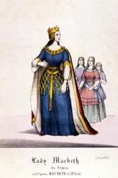Karakter av Lady Macbeth i operaen "Macbeth"" av Giuseppe Verdi (1813 - 1901) etter arbeidet til William Shakespeare. 1847. Gravering.