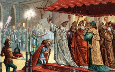 Karl den store (742-814) kronet ved pave Leo III (ca. 750-816) i Peterskirken i Roma den 25. desember 800 - Karl den stores (742-814) vigsling (kroning) i 800 ved pave Leo III