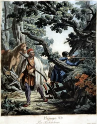 Tsjetsjenere overfalt i en Kaukasus-skog, deb. 1800-tallet