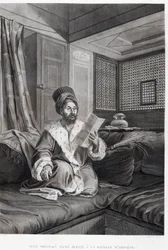 Kostymer og portretter: Seyd Moustafa Pasha såret i slaget ved Abouqyr (Aboukir) i "" Description of Egypt"", Imperial Publishing