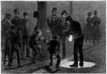 Death by Electricite: Elektrisering med elektriske reverberes på Place du Carrousel, i Paris. Gravering i "" Nature: gjennomgang av vitenskapene og deres anvendelser på kunst og industri "" av 19. januar 1889.