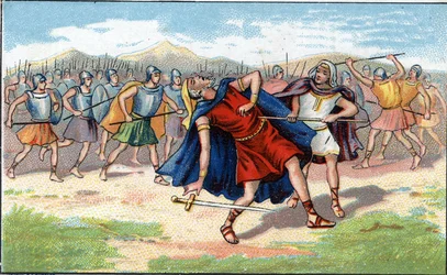 Death of Judas Macchabee (Maccabee or Macabee) or Yeouda Hamakabi Jewish warrior (200-160 BC).Chromolithography of the 19th century