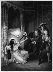 Diane de Joannis de Châteaublanc de Roussan, marki av Ganges (1635-1667), myrdet av sine to svogere, abbeden og ridderen av Ganges. Gravering fra 1847.