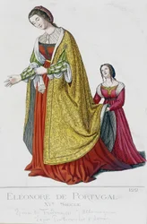 Eleonore av Portugal (1434-1476), kone til Frederic III av Habsburg, tysk keiser (1415-1493). Gravering av 1800-tallet.