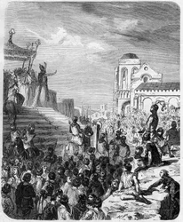 End of the Carolingian Empire: Deposition of Charles III 3 the Gros (839-888) Emperor of the West (881 - 888) and Regent of France (884 - 887) in 887. Engraving in “” Histoire De France En Cent Paintings by Paul Lehugeur “” 1891