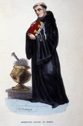 engelsk benediktiner. Gravering fra et album på religiøse ordre, Paris